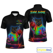 Load image into Gallery viewer, Custom Neon Black Cat Bowling Jersey for Men Funny Bowling League Bowling Team Shirts HN291