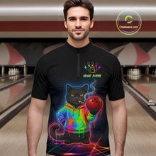 Load image into Gallery viewer, Custom Neon Black Cat Bowling Jersey for Men Funny Bowling League Bowling Team Shirts HN291