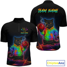 Load image into Gallery viewer, Custom Neon Black Cat Bowling Jersey for Men Funny Bowling League Bowling Team Shirts HN291