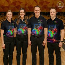 Load image into Gallery viewer, Custom Neon Black Cat Bowling Jersey for Men Funny Bowling League Bowling Team Shirts HN291