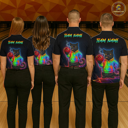 Custom Neon Black Cat Bowling Jersey for Men Funny Bowling League Bowling Team Shirts HN291
