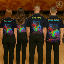 Load image into Gallery viewer, Custom Neon Black Cat Bowling Jersey for Men Funny Bowling League Bowling Team Shirts HN291