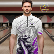 Load image into Gallery viewer, Man wearing a bowling shirt with snake design in a bowling alley