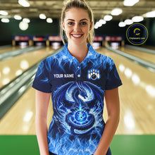 Load image into Gallery viewer, Custom Blue Dragon Flame Bowling Jersey for Women Bowling Team Shirts Bowling Polo &amp; 1/4 Zip HNT189