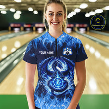 Load image into Gallery viewer, Custom Blue Dragon Flame Bowling Jersey for Women Bowling Team Shirts Bowling Polo &amp; 1/4 Zip HNT189