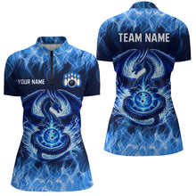 Load image into Gallery viewer, Custom Blue Dragon Flame Bowling Jersey for Women Bowling Team Shirts Bowling Polo &amp; 1/4 Zip HNT189