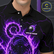 Load image into Gallery viewer, Black polo shirt with purple lightning design and bowling ball graphic, featuring 'Chipleemz.com' logo.