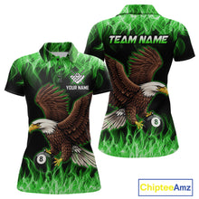 Load image into Gallery viewer, Custom Green Flame Eagle 8 Ball Billiard Shirts for Women Billiard League Billiard Team Shirts NNT107