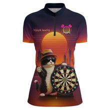 Load image into Gallery viewer, Funny Cat Retro Dart Shirts For Women Custom Dart Board Shirts Polo &amp; 1/4 Zip Dart Jersey Team NNT124