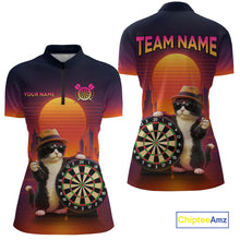 Load image into Gallery viewer, Funny Cat Retro Dart Shirts For Women Custom Dart Board Shirts Polo &amp; 1/4 Zip Dart Jersey Team NNT124