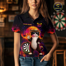 Load image into Gallery viewer, Custom Funny Cat Dart Shirts For Women Retro Dart Board Shirts Polo &amp; 1/4 Zip Dart Jersey Team NNT123