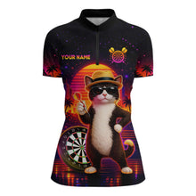 Load image into Gallery viewer, Custom Funny Cat Dart Shirts For Women Retro Dart Board Shirts Polo &amp; 1/4 Zip Dart Jersey Team NNT123