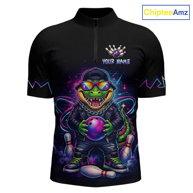 Custom Funny Neon Alligator Bowling Jersey for Men Bowling League Bowling Team Shirts HN294