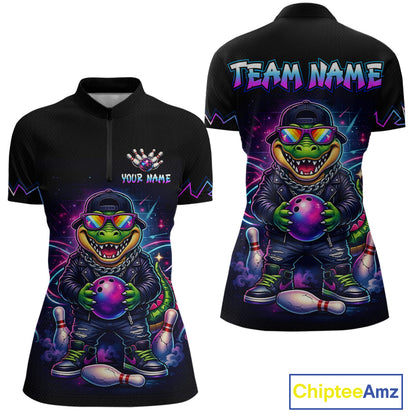 Custom Funny Neon Alligator Bowling Jersey for Women Bowling League Bowling Team Shirts HN294