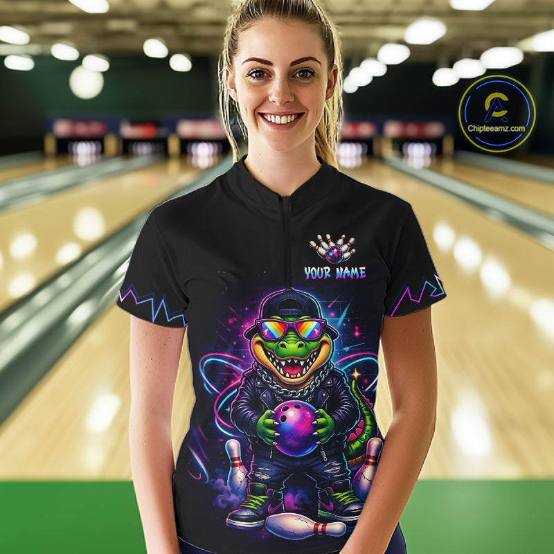 Custom Funny Neon Alligator Bowling Jersey for Women Bowling League Bowling Team Shirts HN294
