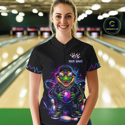 Custom Funny Neon Alligator Bowling Jersey for Women Bowling League Bowling Team Shirts HN294
