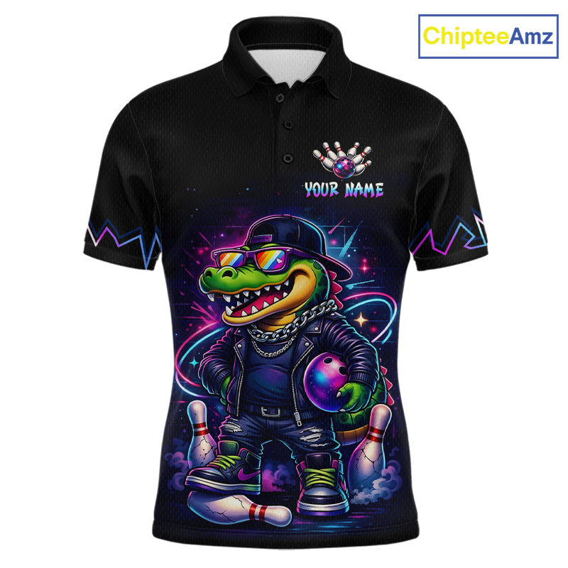 Funny Neon Alligator Custom Bowling Jersey for Men Bowling League Bowling Team Shirts HN295