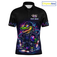 Load image into Gallery viewer, Funny Neon Alligator Custom Bowling Jersey for Men Bowling League Bowling Team Shirts HN295