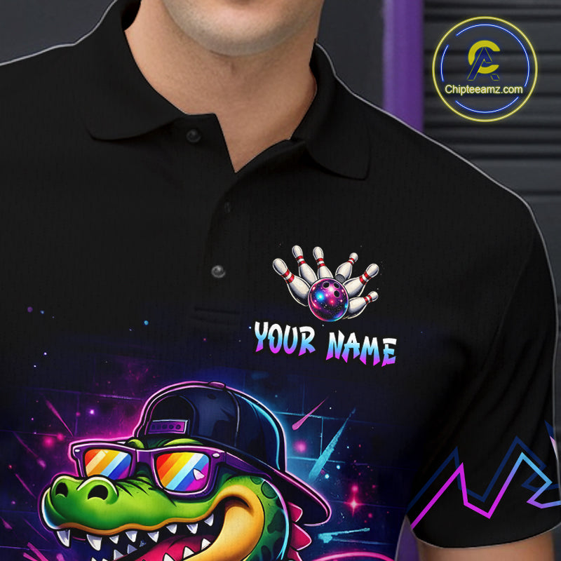 Funny Neon Alligator Custom Bowling Jersey for Men Bowling League Bowling Team Shirts HN295