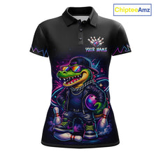 Load image into Gallery viewer, Funny Neon Alligator Custom Bowling Jersey for Women Bowling League Bowling Team Shirts HN295