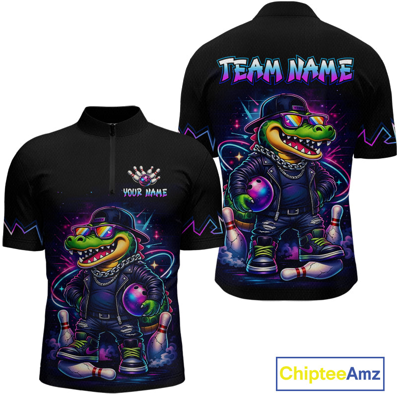 Funny Neon Alligator Custom Bowling Jersey for Men Bowling League Bowling Team Shirts HN295