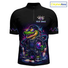 Load image into Gallery viewer, Funny Neon Alligator Custom Bowling Jersey for Men Bowling League Bowling Team Shirts HN295