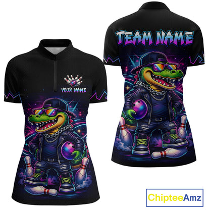 Funny Neon Alligator Custom Bowling Jersey for Women Bowling League Bowling Team Shirts HN295