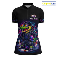 Load image into Gallery viewer, Funny Neon Alligator Custom Bowling Jersey for Women Bowling League Bowling Team Shirts HN295