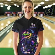 Load image into Gallery viewer, Funny Neon Alligator Custom Bowling Jersey for Women Bowling League Bowling Team Shirts HN295