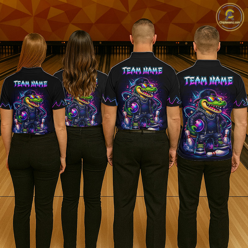 Funny Neon Alligator Custom Bowling Jersey for Women Bowling League Bowling Team Shirts HN295