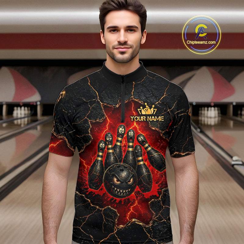 Custom Cracked Angry Bowling Shirts for Men Bowling Team Jersey Bowling League HNT298