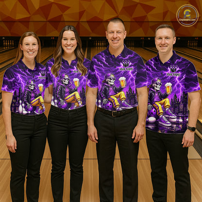 Custom Funny Beer Skull Purple Bowling Shirt for Women Bowling Team Jersey Bowling League HNT296