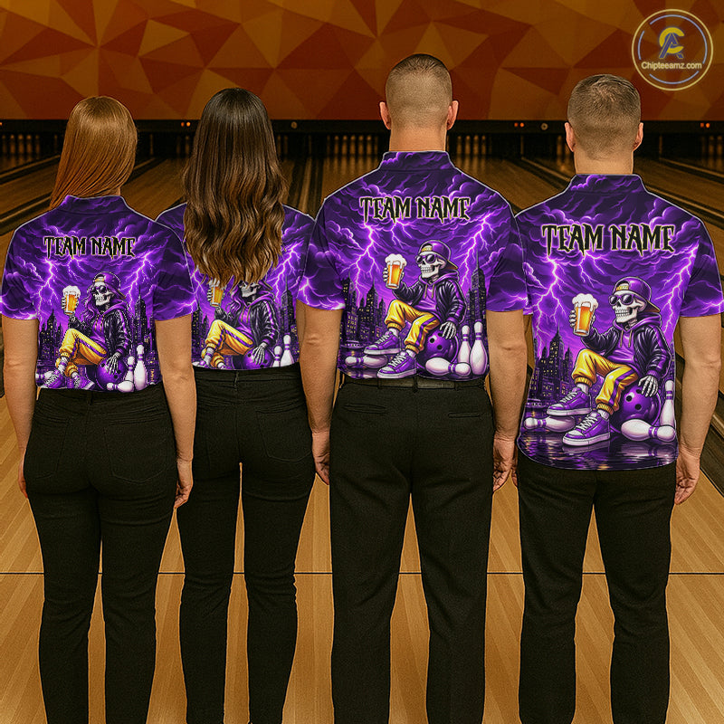 Custom Funny Beer Skull Purple Bowling Shirt for Women Bowling Team Jersey Bowling League HNT296
