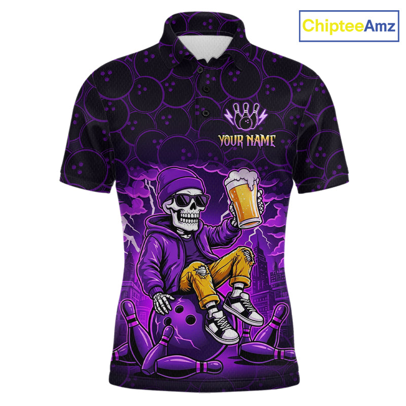 Custom Purple Funny Beer Skull Bowling Shirt for Men Bowling Team Jersey Bowling League HNT297