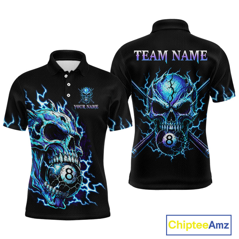 Custom Blue Flame Skull 8 Ball Cracked Billiard Shirt for Men Billiard Team Jersey Billiard League NNT184