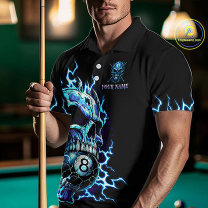 Custom Blue Flame Skull 8 Ball Cracked Billiard Shirt for Men Billiard Team Jersey Billiard League NNT184