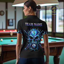 Load image into Gallery viewer, Custom Blue Flame Skull 8 Ball Cracked Billiard Shirt for Women Billiard Team Jersey Billiard League NNT184