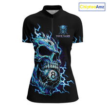 Load image into Gallery viewer, Custom Blue Flame Skull 8 Ball Cracked Billiard Shirt for Women Billiard Team Jersey Billiard League NNT184