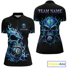 Load image into Gallery viewer, Custom Blue Flame Skull 8 Ball Cracked Billiard Shirt for Women Billiard Team Jersey Billiard League NNT184