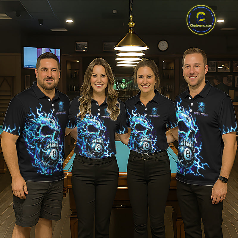 Custom Blue Flame Skull 8 Ball Cracked Billiard Shirt for Men Billiard Team Jersey Billiard League NNT184