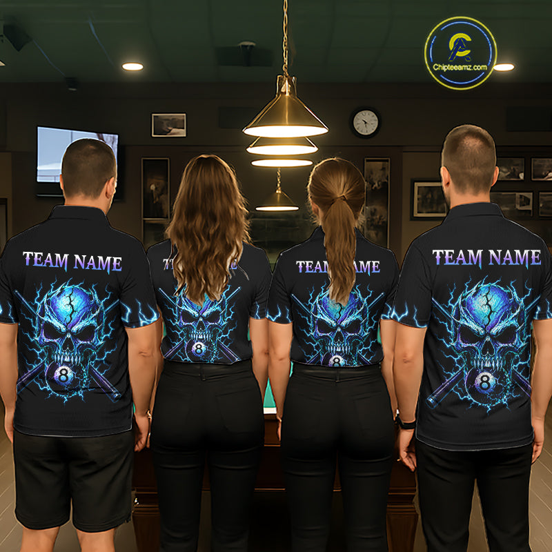 Custom Blue Flame Skull 8 Ball Cracked Billiard Shirt for Men Billiard Team Jersey Billiard League NNT184