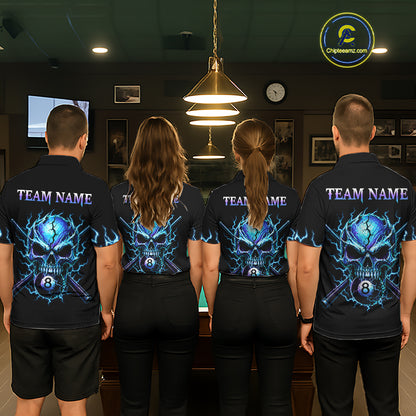 Custom Blue Flame Skull 8 Ball Cracked Billiard Shirt for Women Billiard Team Jersey Billiard League NNT184