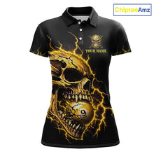 Load image into Gallery viewer, Custom Yellow Flame Skull 9 Ball Cracked Billiard Shirt for Women Billiard Team Jersey NNT195