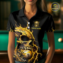 Load image into Gallery viewer, Custom Yellow Flame Skull 9 Ball Cracked Billiard Shirt for Women Billiard Team Jersey NNT195