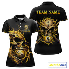 Load image into Gallery viewer, Custom Yellow Flame Skull 9 Ball Cracked Billiard Shirt for Women Billiard Team Jersey NNT195