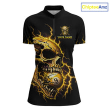 Load image into Gallery viewer, Custom Yellow Flame Skull 9 Ball Cracked Billiard Shirt for Women Billiard Team Jersey NNT195