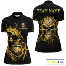 Load image into Gallery viewer, Custom Yellow Flame Skull 9 Ball Cracked Billiard Shirt for Women Billiard Team Jersey NNT195