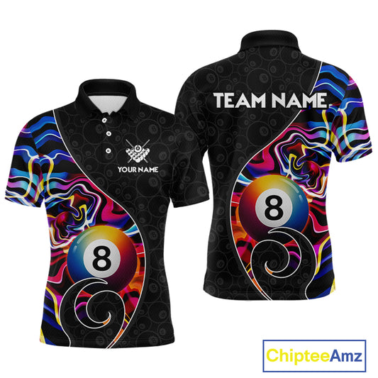 Custom Blue Neon Wave 8 Ball Billiard Shirts for Men Billiard Team Jerseys Billiard League NNT271