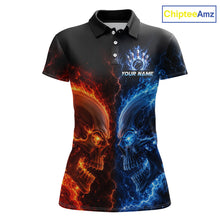 Load image into Gallery viewer, Custom fire lightning skull bowling jersey for women, personalized team bowling polo shirt front view