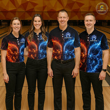 Load image into Gallery viewer, Group of bowlers in fire lightning skull team shirts, personalized bowling uniforms front view.